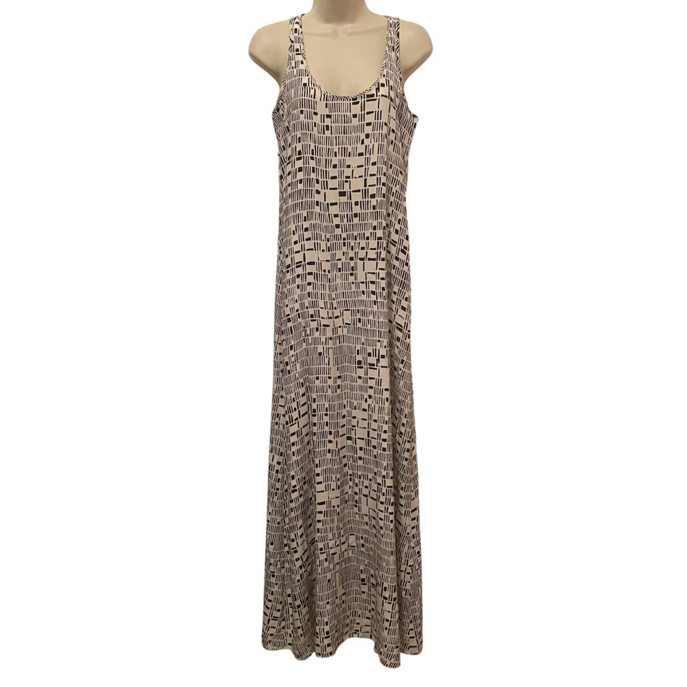 Theory Lanica 100% Silk Black And White Abstract Print Lined Maxi Dress Size 4